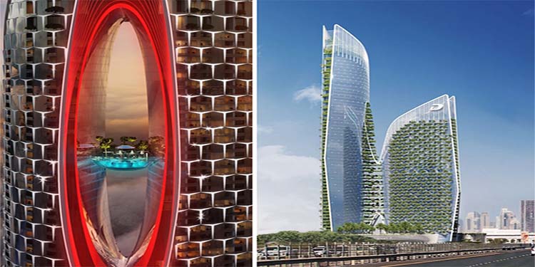 آسمان خراش جدید دبی با یک باغ معلق بین دو برج!